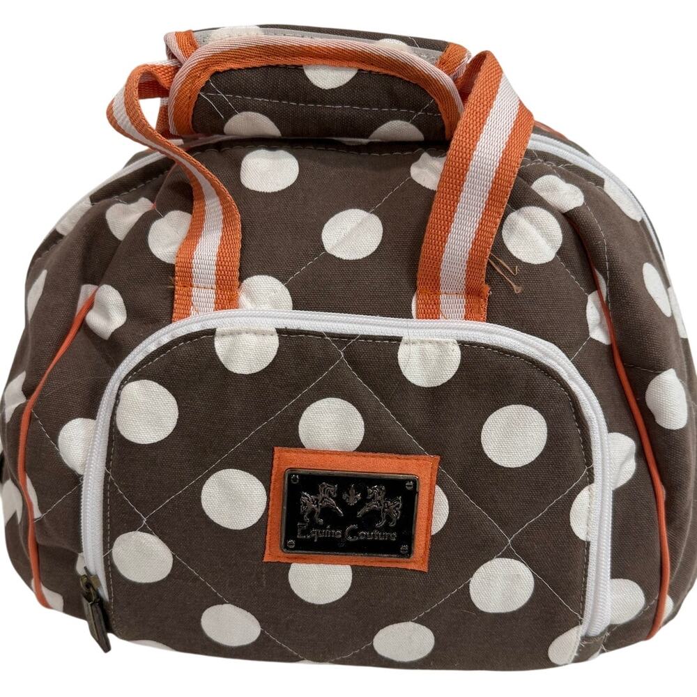 Equine Couture Emma Helmet Hat Bag Polka Dot Equestrian Riding Travel Tote Brown